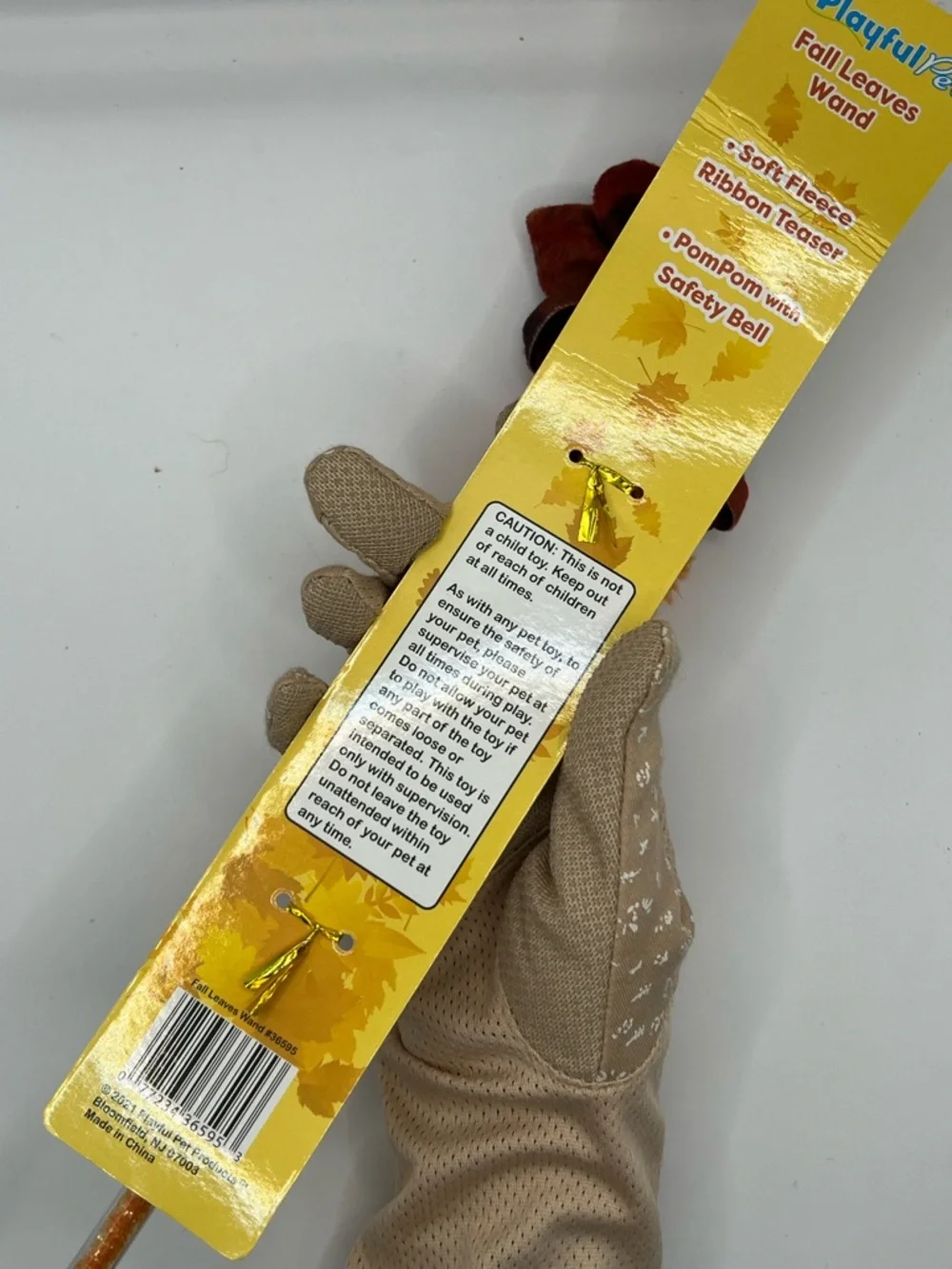 Fall Leaves fleece Cat Wand Toy - Orange